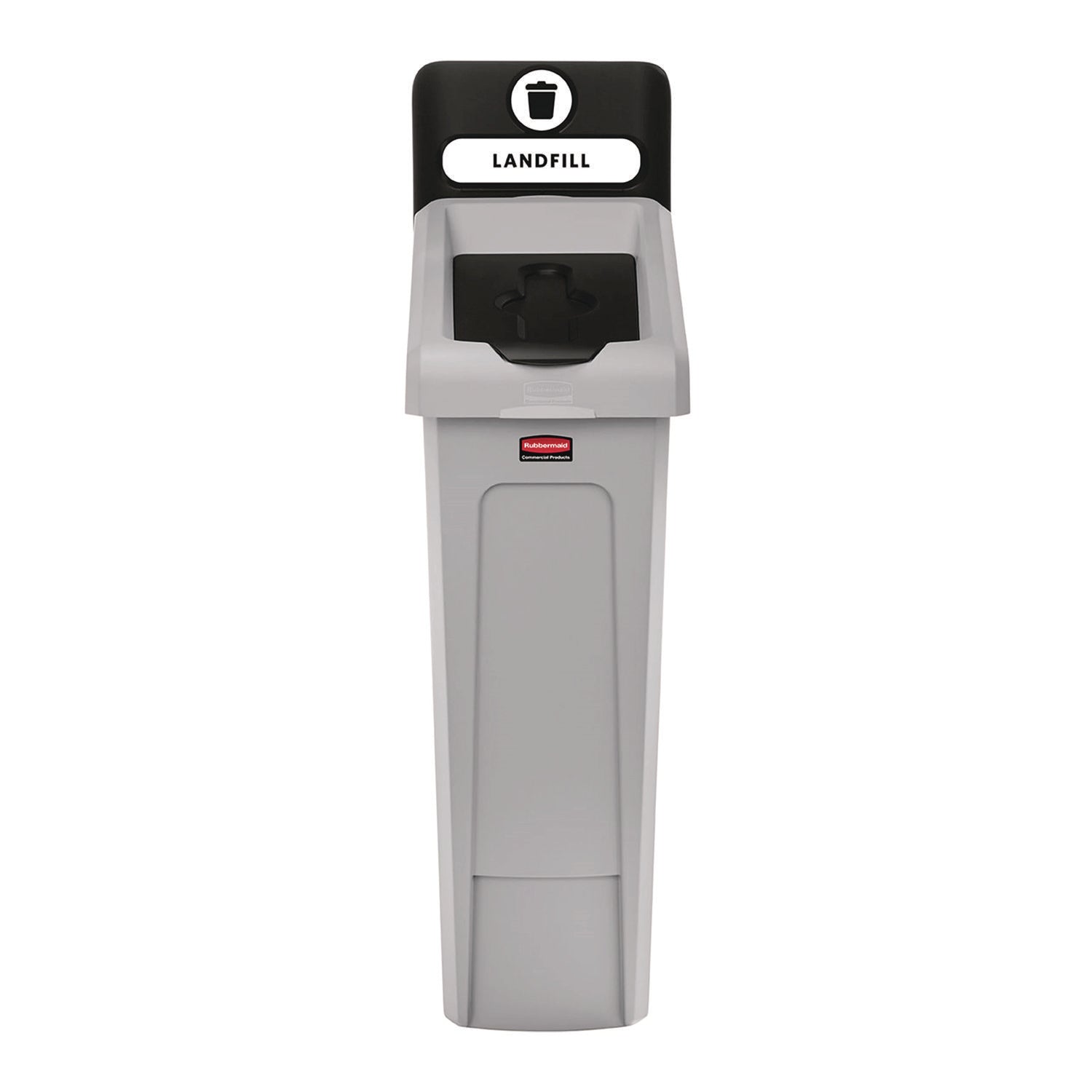 rubbermaid-r-commercial-slim-jim-recycling-station-kit-1-stream-landfill-23-gal-plastic-gray-black-rcp2185053_1